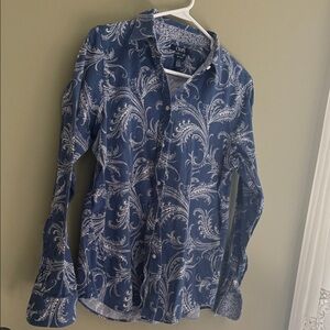 Chaps Navy and White Paisley Button-Front Shirt